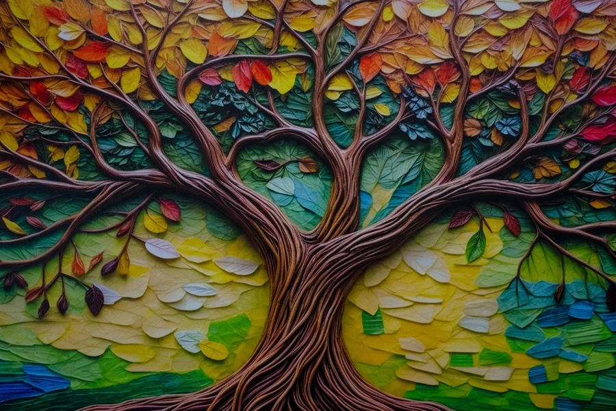 Colorful tree artwork displayed in the firm’s office